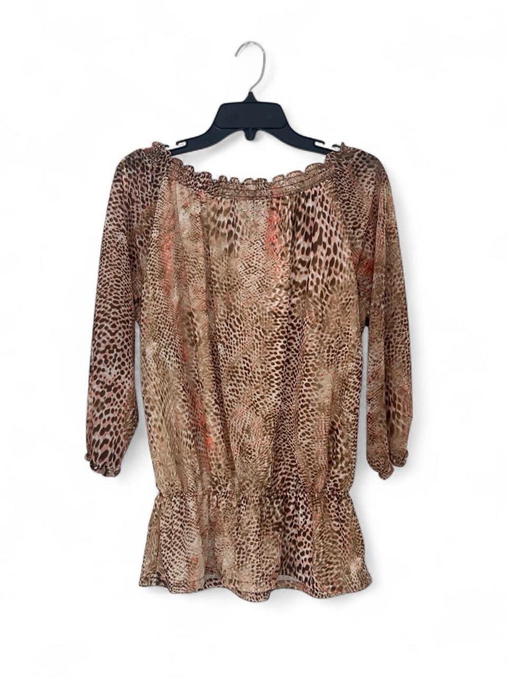 Dana Buchman Brown Animal Print Peasant Blouse - Picture 2 of 8